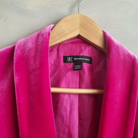 INC Bright Pink Sheen Oversized Blazer Velour Size XS - Picture 4 of 13